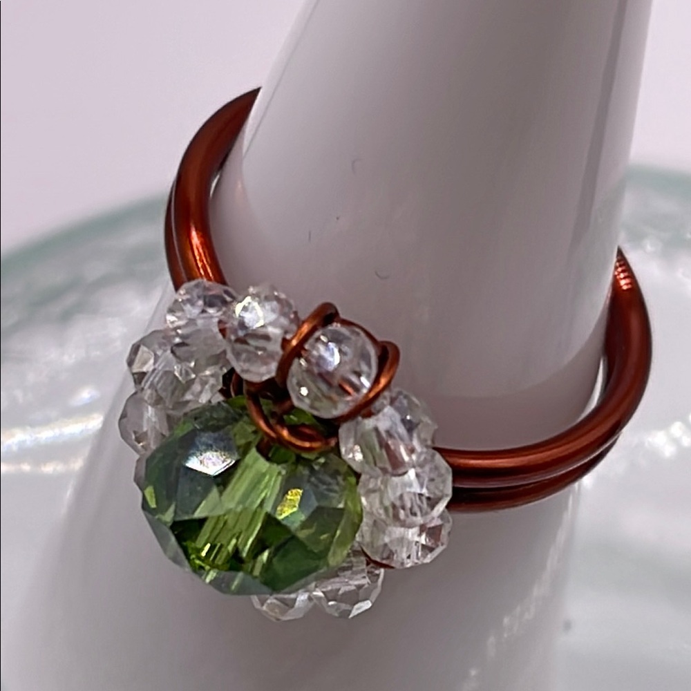 Artisan copper Green and Silver simulated peridot color Ring Sz 7.5 - Picture 2 of 7